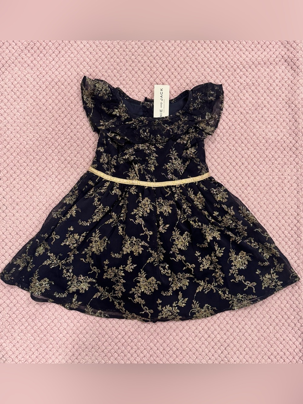 12-18 months, Janie and Jack Navy Blue Floral Ruffle Tulle Dress NWT